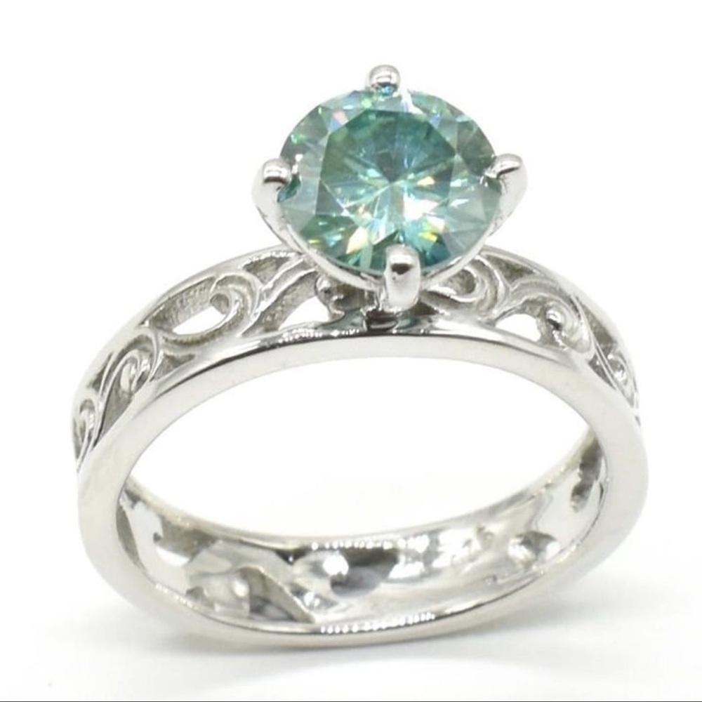 Silver Blue Moissanite Ring Size 7